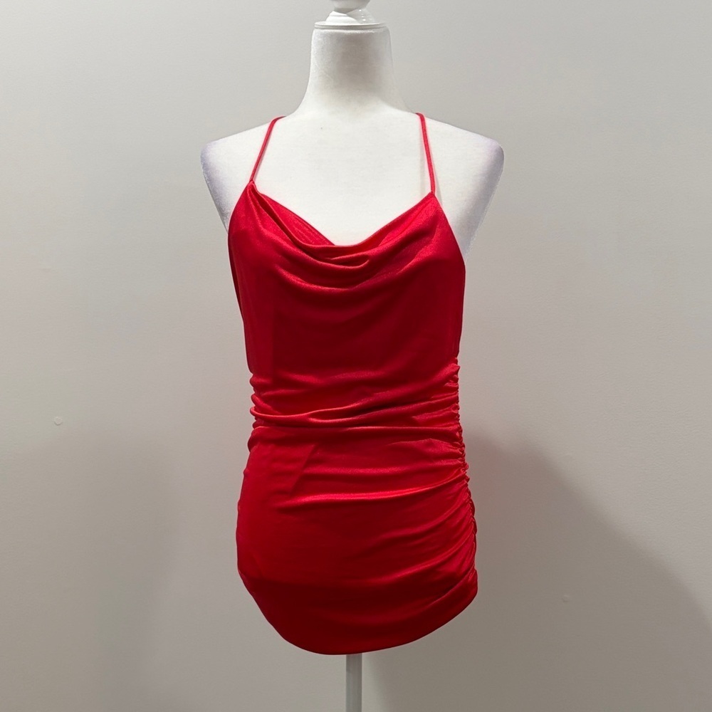 Racy Red Drape Neck Top